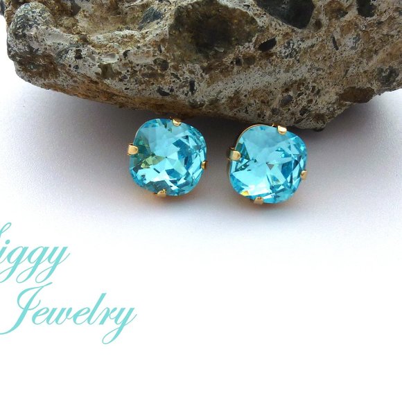 Aqua Bohemica Crystal Cushion Cut Stud Earrings - Picture 5 of 7